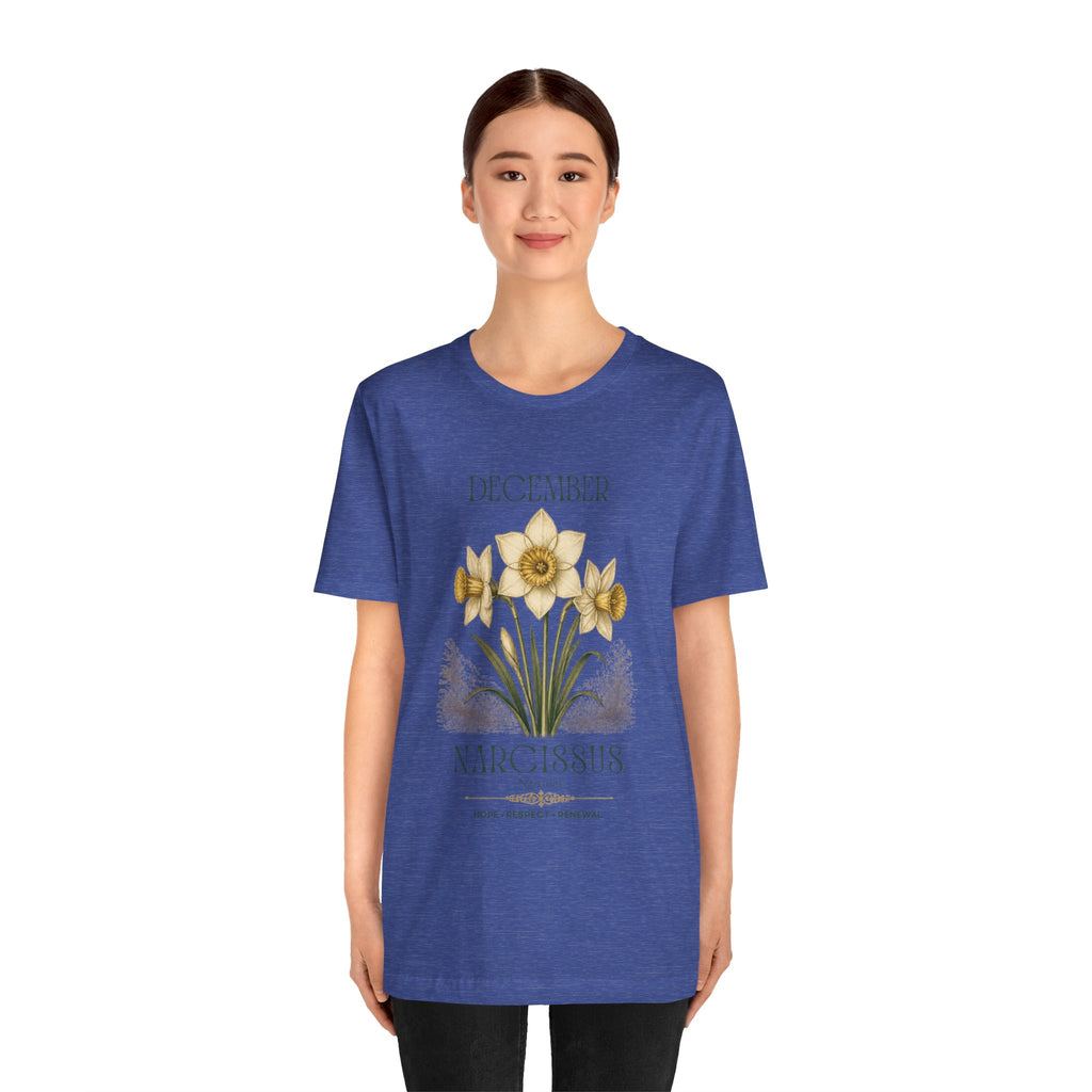 December Birth Flower Tee | Narcissus & Holly Celestial Design | Birthday Gift
