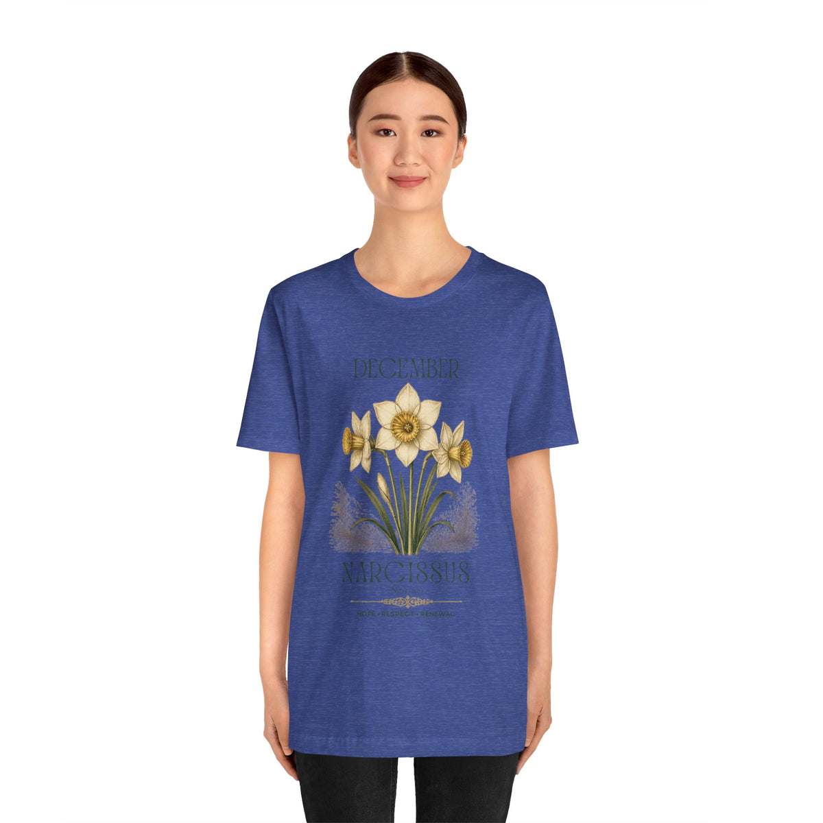 December Birth Flower Tee | Narcissus & Holly Celestial Design | Birthday Gift