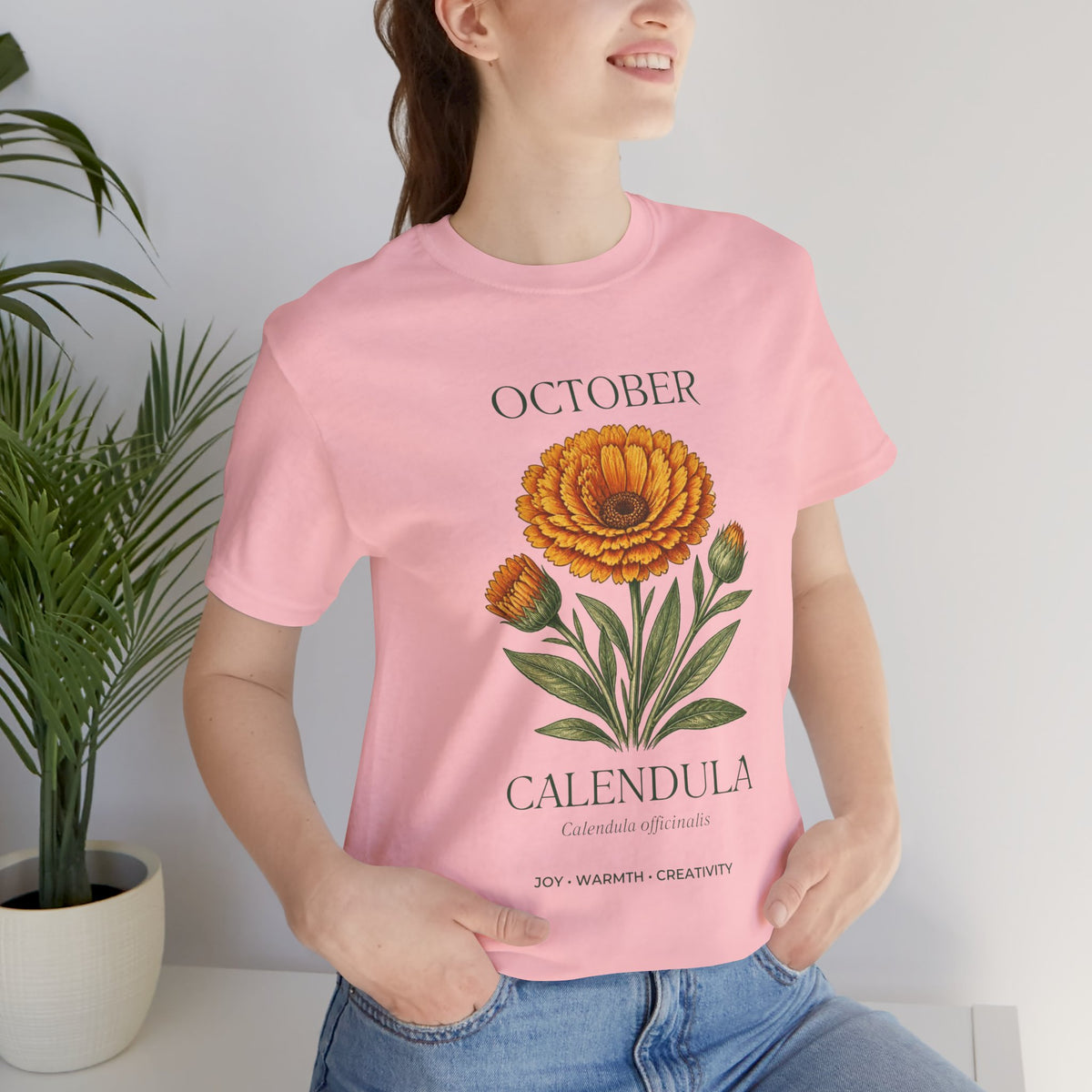 October Birth Flower Tee | Marigold & Cosmos Celestial Design | Birthday Gift