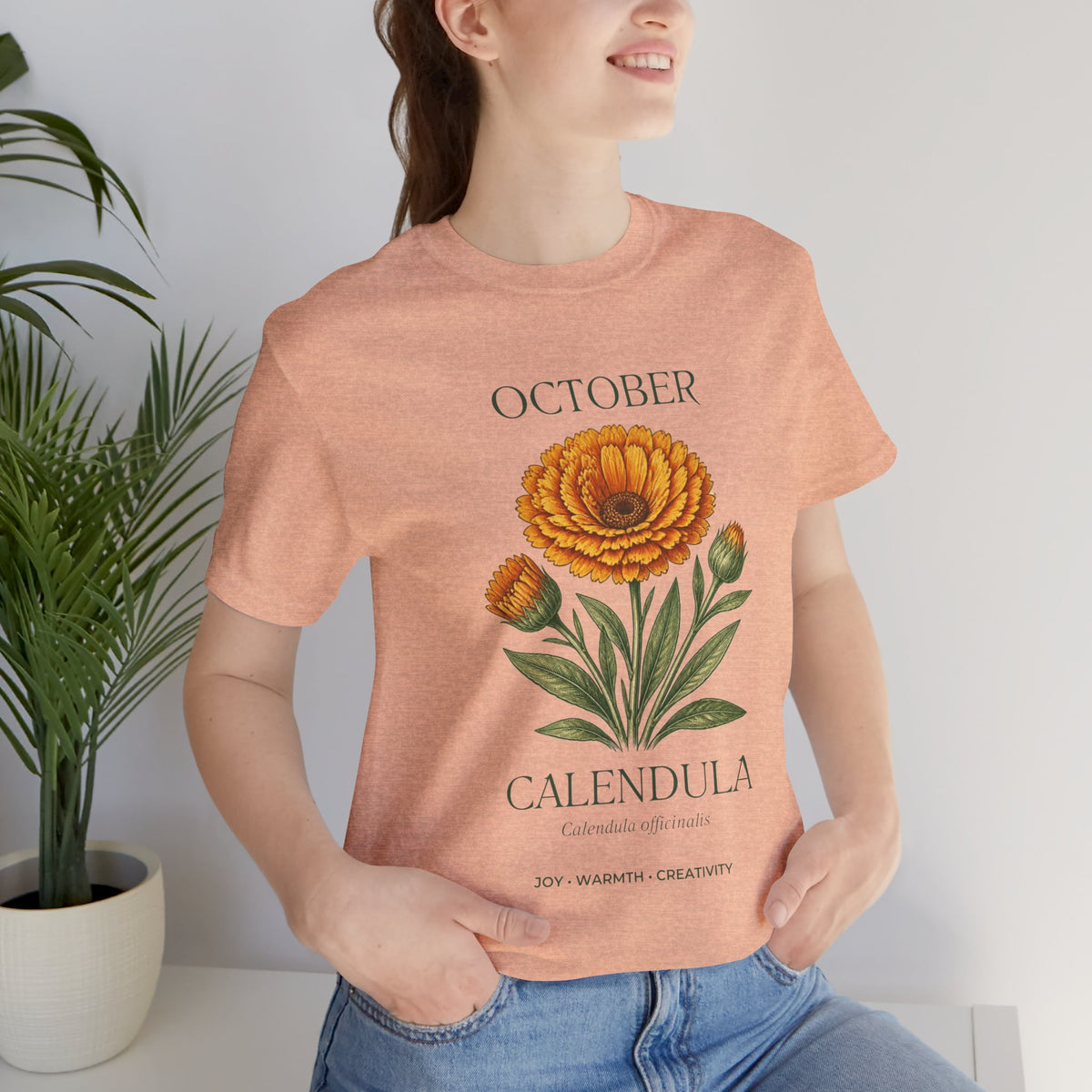 October Birth Flower Tee | Marigold & Cosmos Celestial Design | Birthday Gift