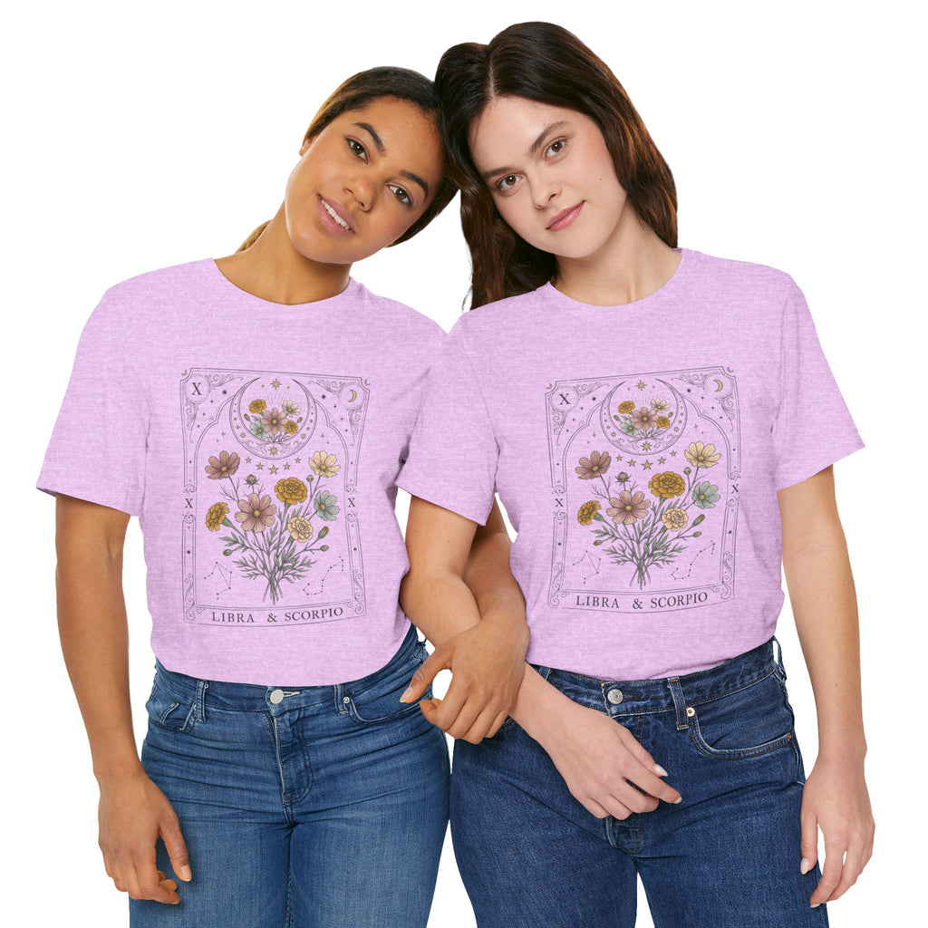 Libra & Scorpio Floral Zodiac T‑Shirt — Botanical Horoscope Tee