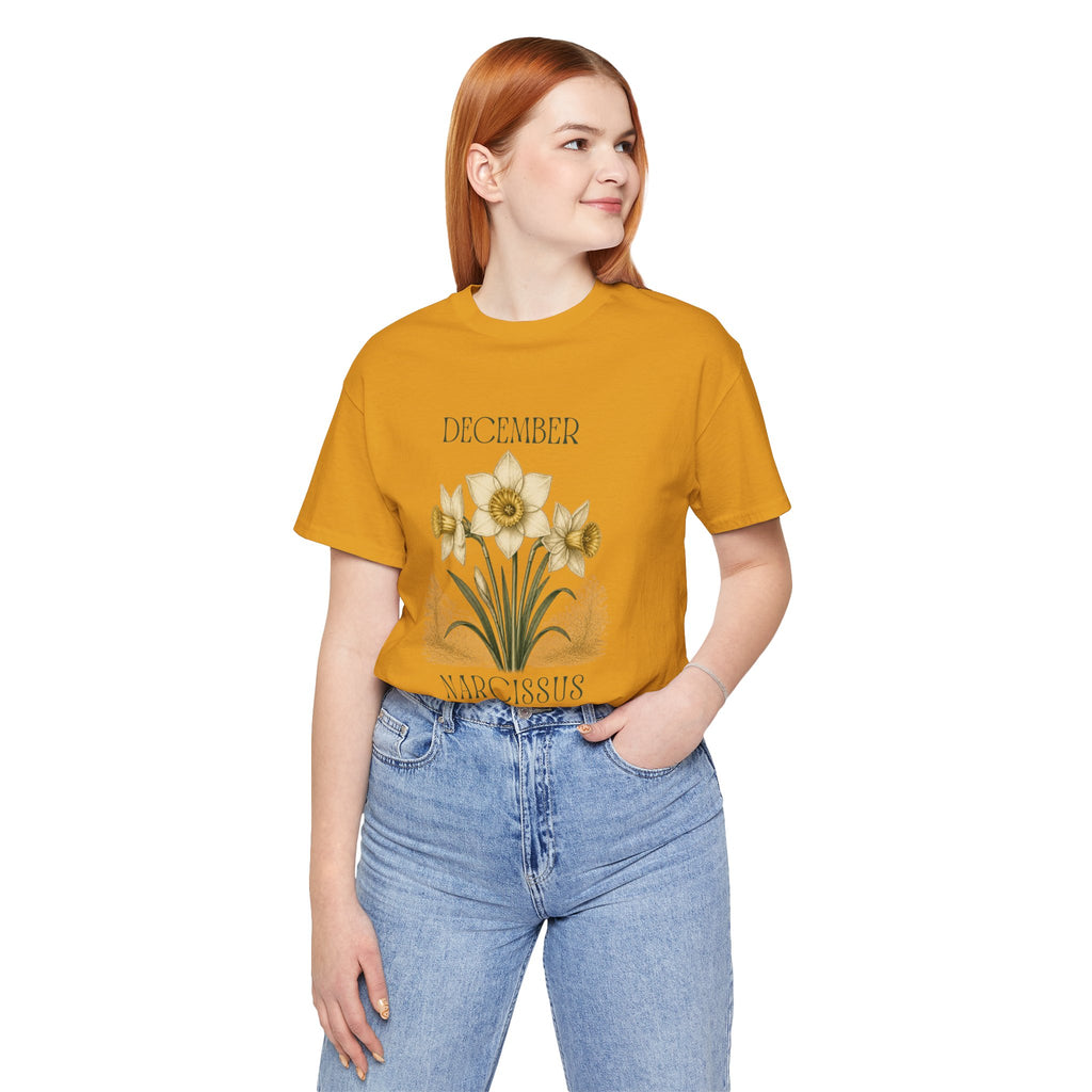 December Birth Flower Tee | Narcissus & Holly Celestial Design | Birthday Gift