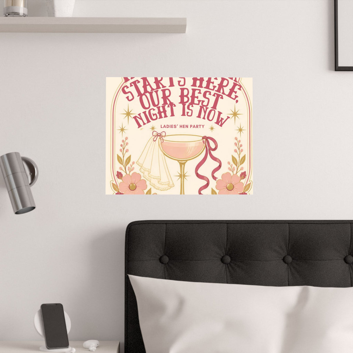 Hen Party Satin Poster — “Her Forever Starts Here, Our Best Night Is Now” Bridal Shower Wall Art