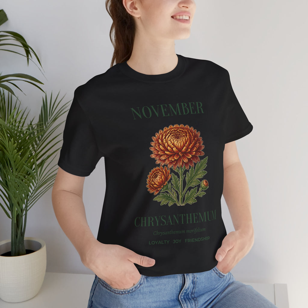 November Birth Flower Tee | Chrysanthemum Celestial Design | Birthday Gift