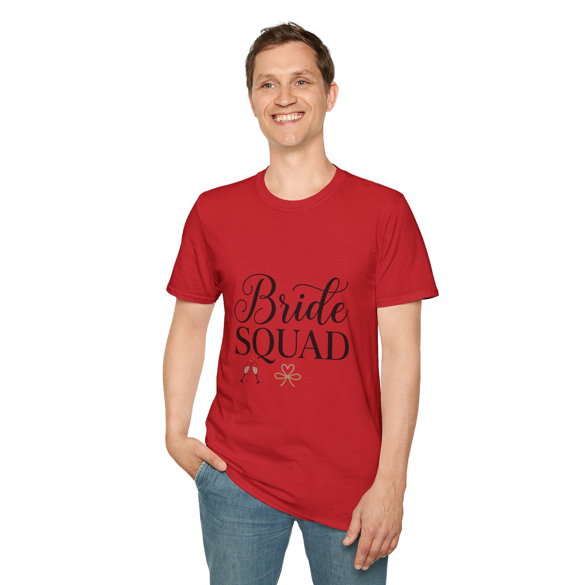 Bride Squad T-Shirt — Bachelorette Party Bridesmaid Tee with Champagne Icons