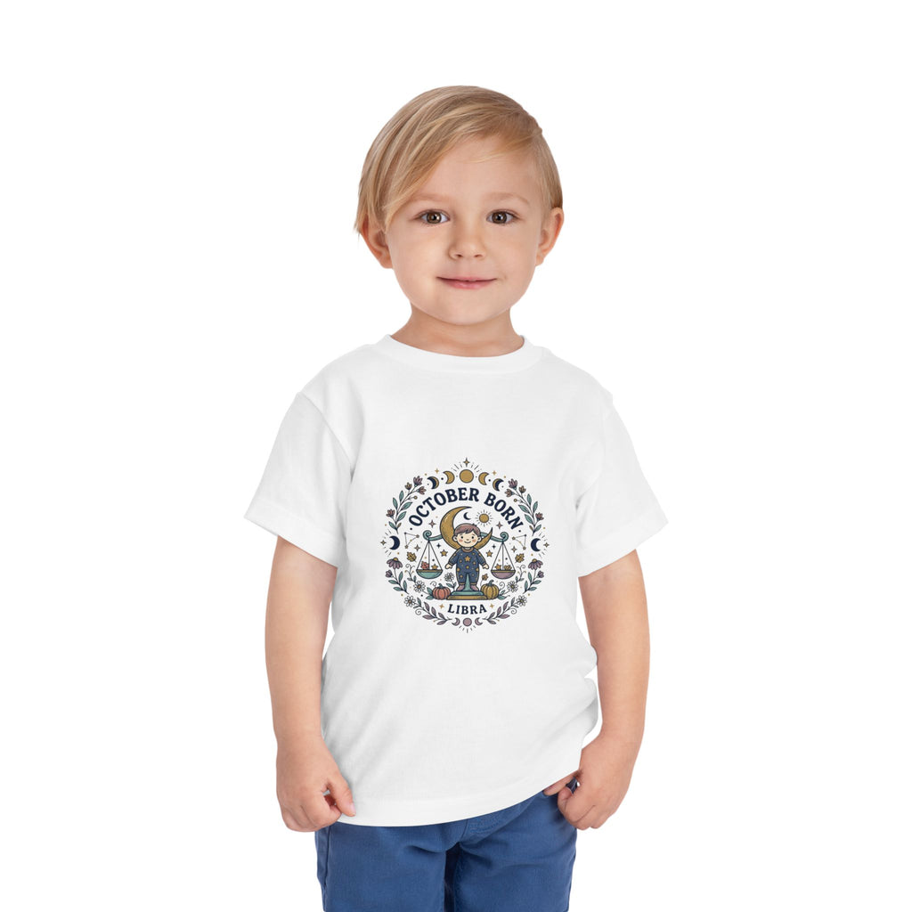 October Born Libra moon phases toddler tee | Zodiac Libra design