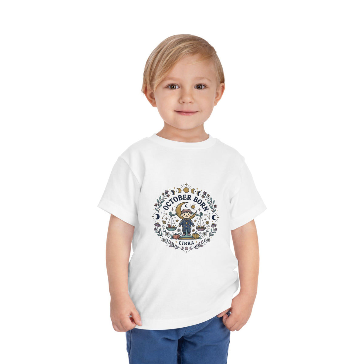 October Born Libra moon phases toddler tee | Zodiac Libra design