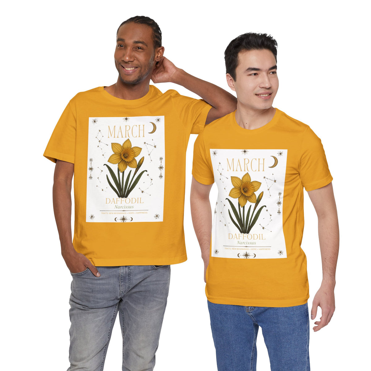 March Zodiac/Celestial aesthetics with birth flower — Birth Month Flower Tee