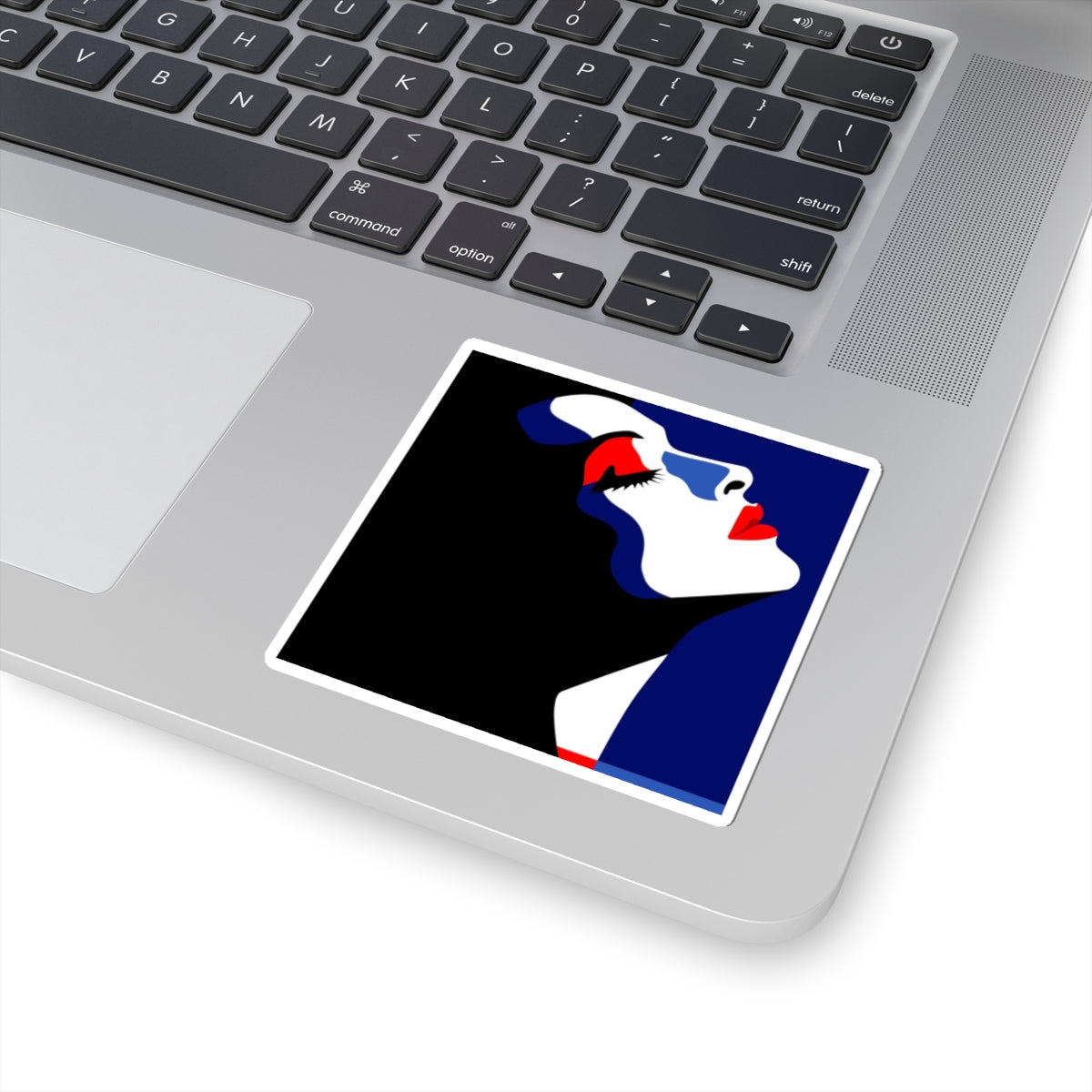 Pop Art Profile Sticker — Bold Red, White & Blue Female Silhouette (Kiss-Cut)