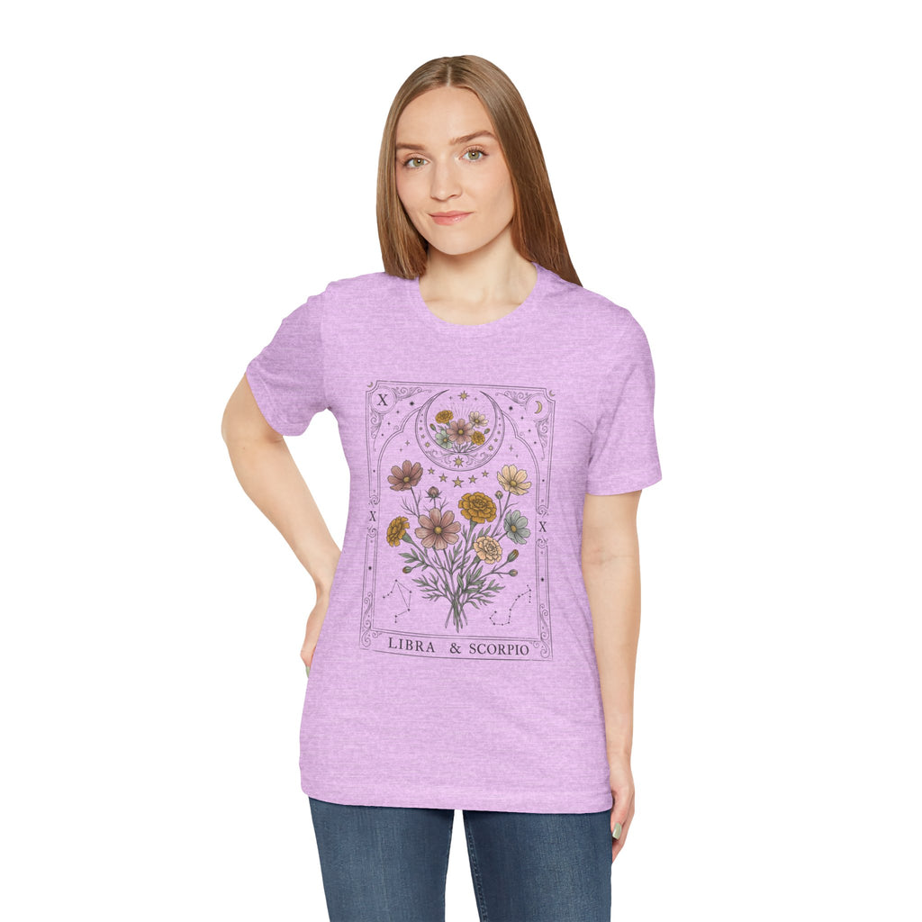 Libra & Scorpio Floral Zodiac T‑Shirt — Botanical Horoscope Tee