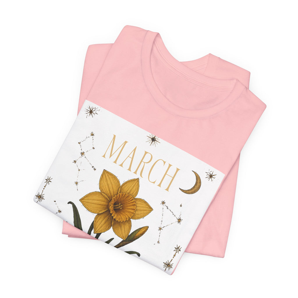 March Zodiac/Celestial aesthetics with birth flower — Birth Month Flower Tee