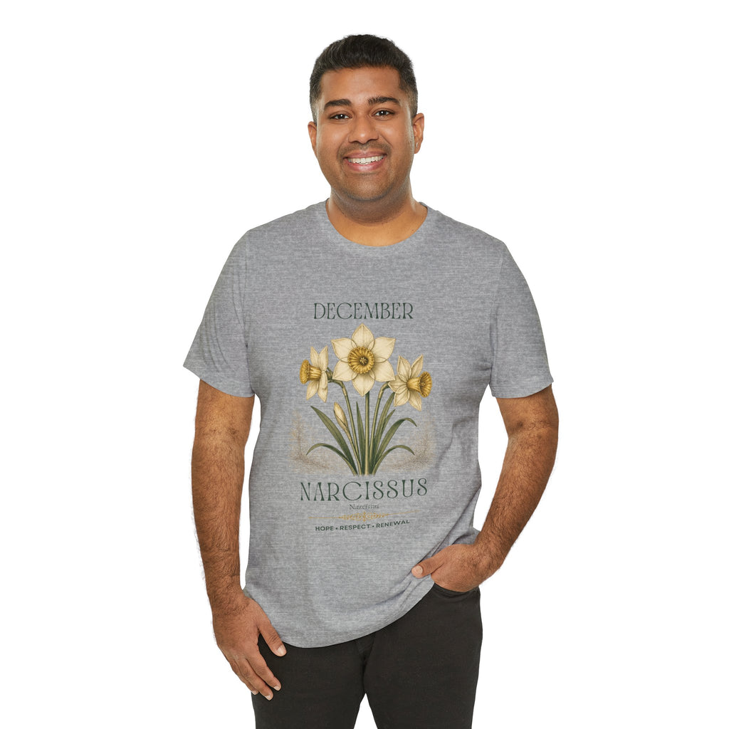 December Birth Flower Tee | Narcissus & Holly Celestial Design | Birthday Gift