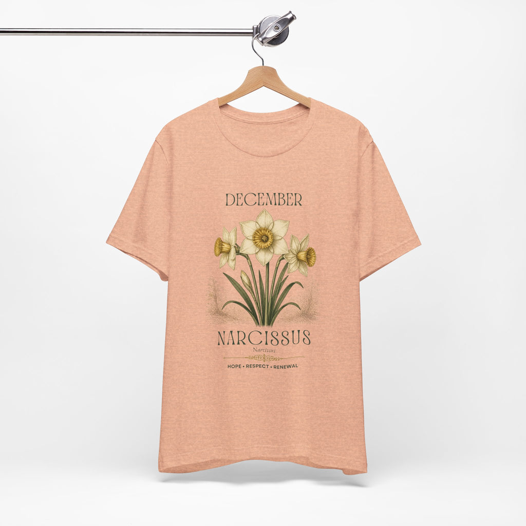December Birth Flower Tee | Narcissus & Holly Celestial Design | Birthday Gift
