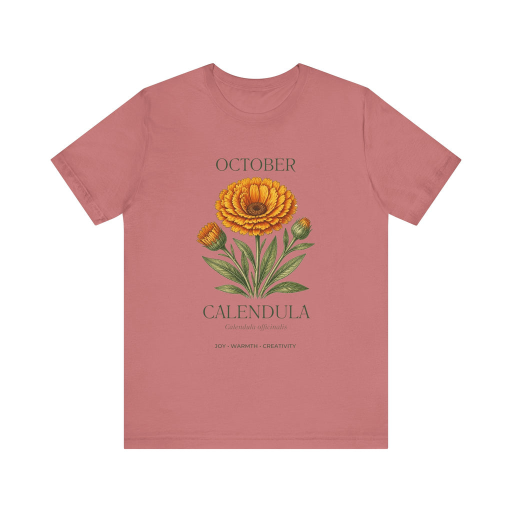 October Birth Flower Tee | Marigold & Cosmos Celestial Design | Birthday Gift