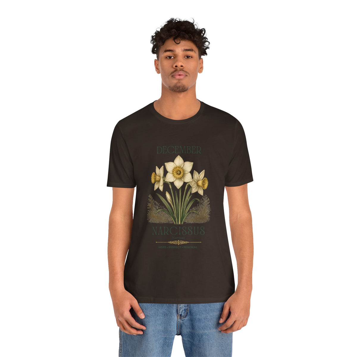 December Birth Flower Tee | Narcissus & Holly Celestial Design | Birthday Gift