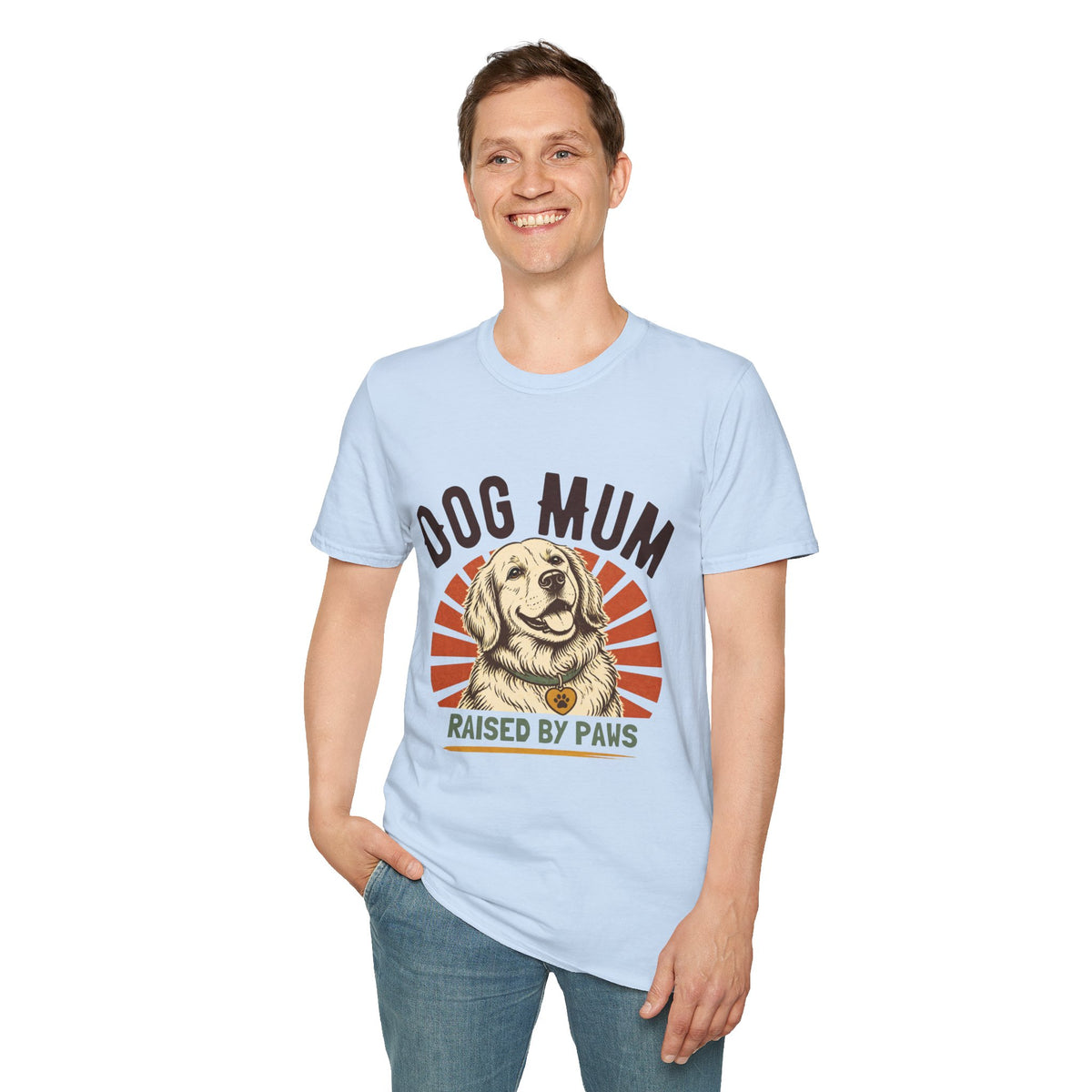 Dog Mum Raised By Paws T-Shirt | Golden Retriever Retro