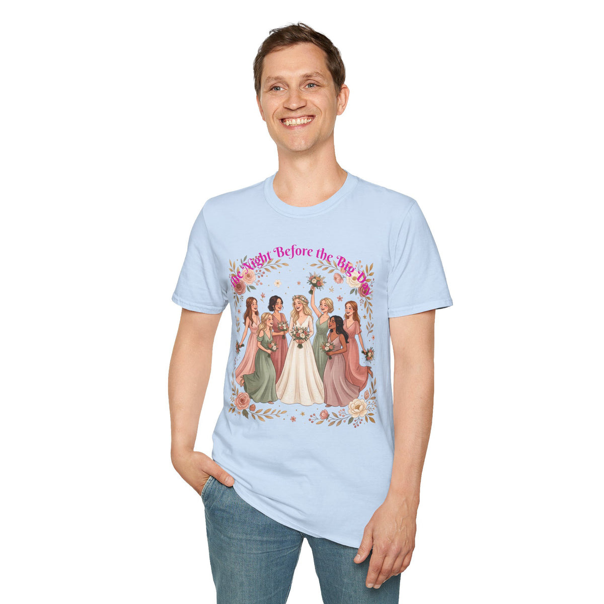 Bride and Bridesmaids Illustration T-Shirt | Floral Wedding Bridal Party Design