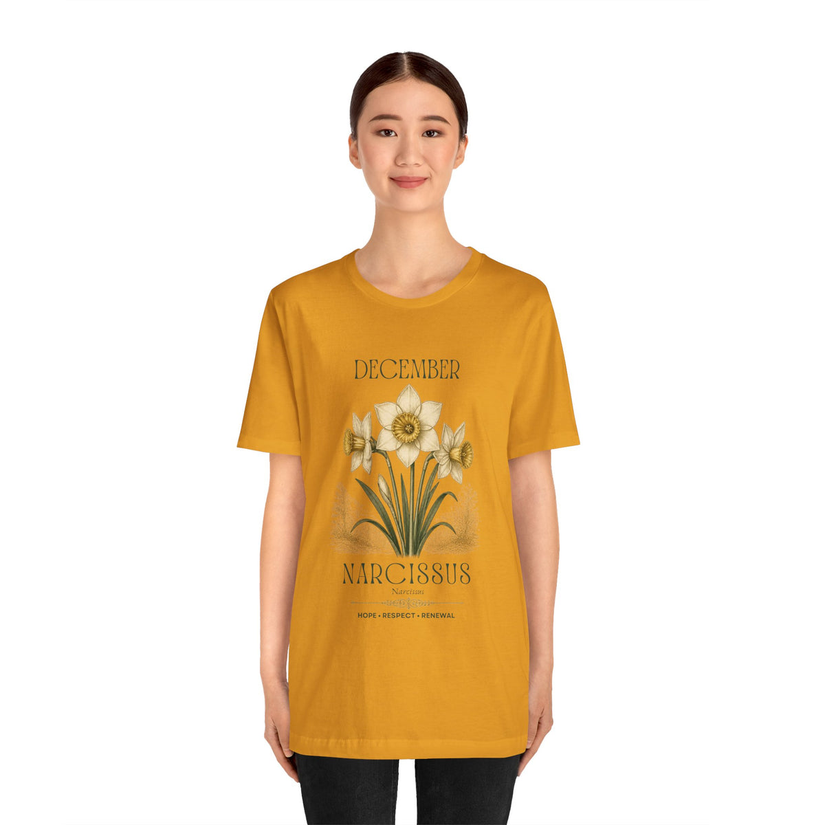 December Birth Flower Tee | Narcissus & Holly Celestial Design | Birthday Gift