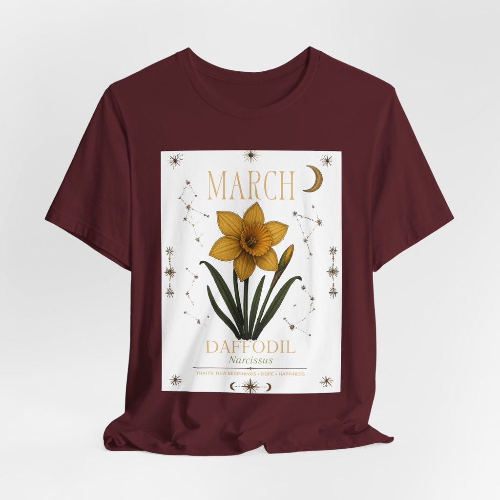 March Zodiac/Celestial aesthetics with birth flower — Birth Month Flower Tee