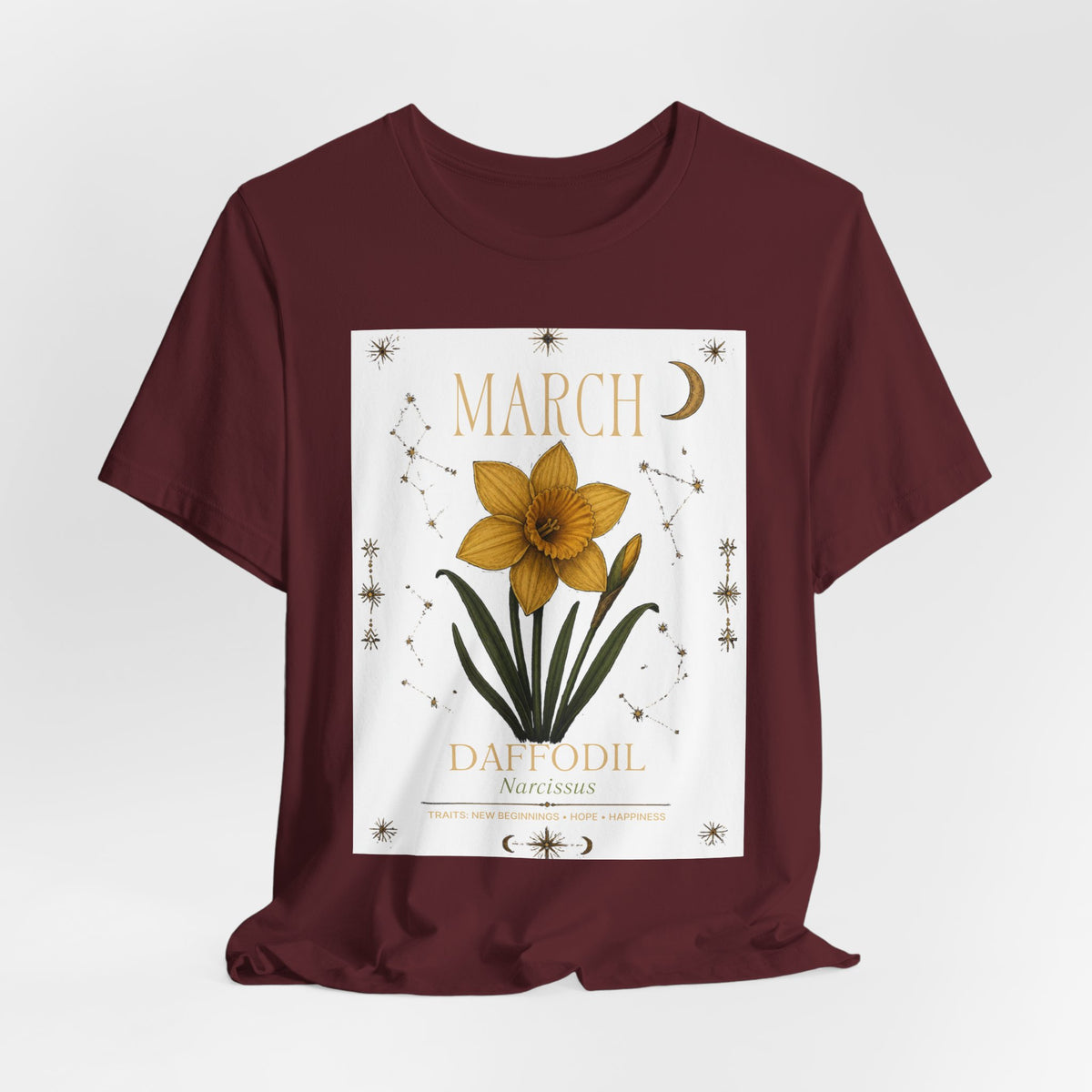 March Zodiac/Celestial aesthetics with birth flower — Birth Month Flower Tee
