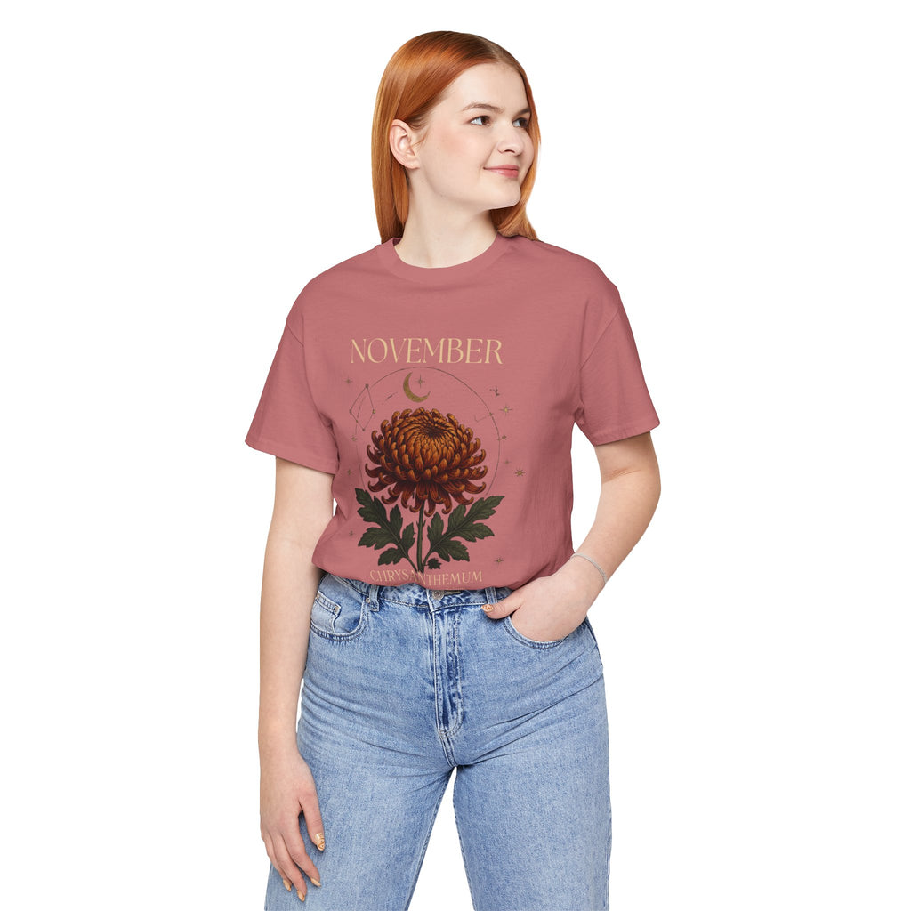 November Birth Flower Chrysanthemum Tee — Floral Birth Month T-Shirt