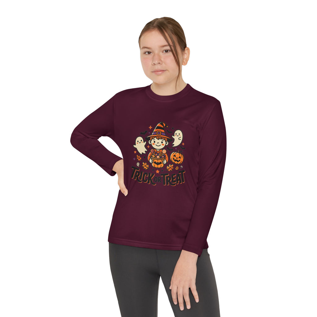 Trick or Treat Witch Kid Long Sleeve Shirt | Halloween Ghosts Pumpkins
