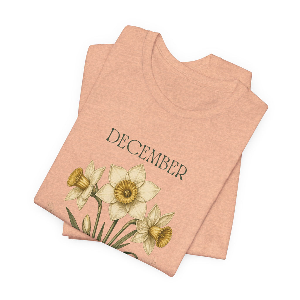 December Birth Flower Tee | Narcissus & Holly Celestial Design | Birthday Gift