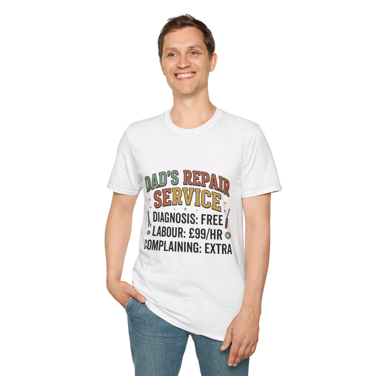 Dad's Repair Service T-Shirt | Funny Handyman Slogan, Tool Graphic