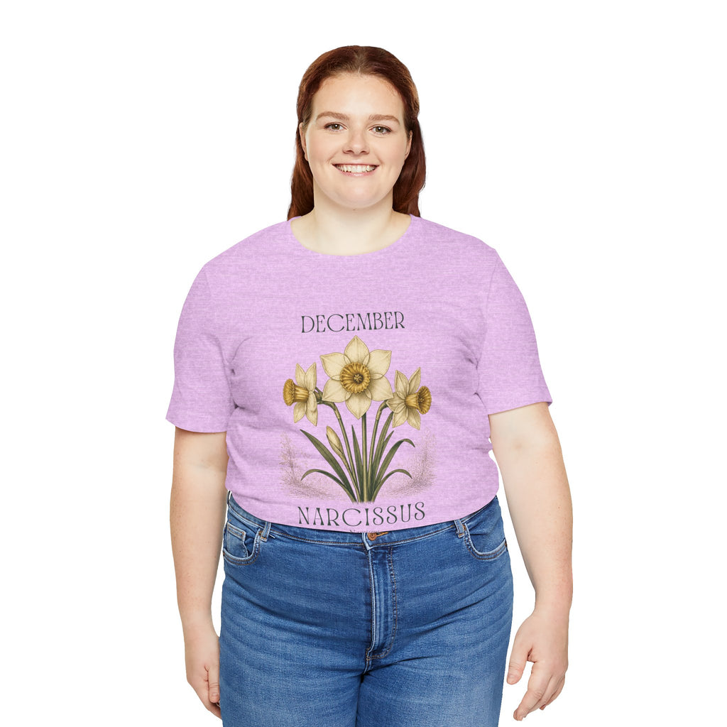 December Birth Flower Tee | Narcissus & Holly Celestial Design | Birthday Gift