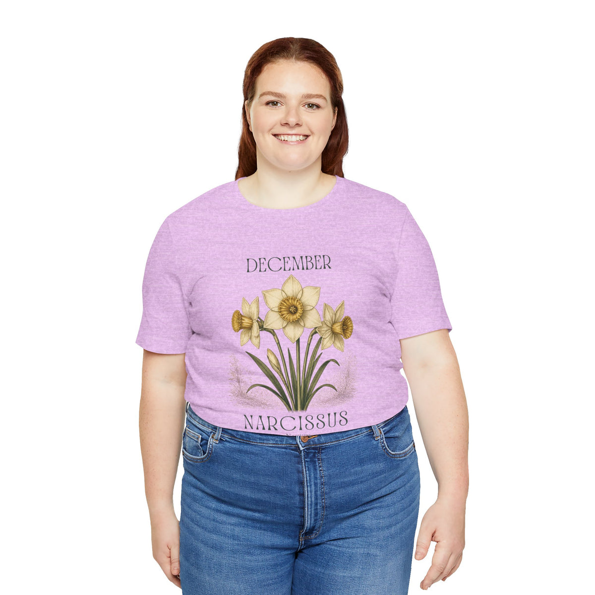 December Birth Flower Tee | Narcissus & Holly Celestial Design | Birthday Gift