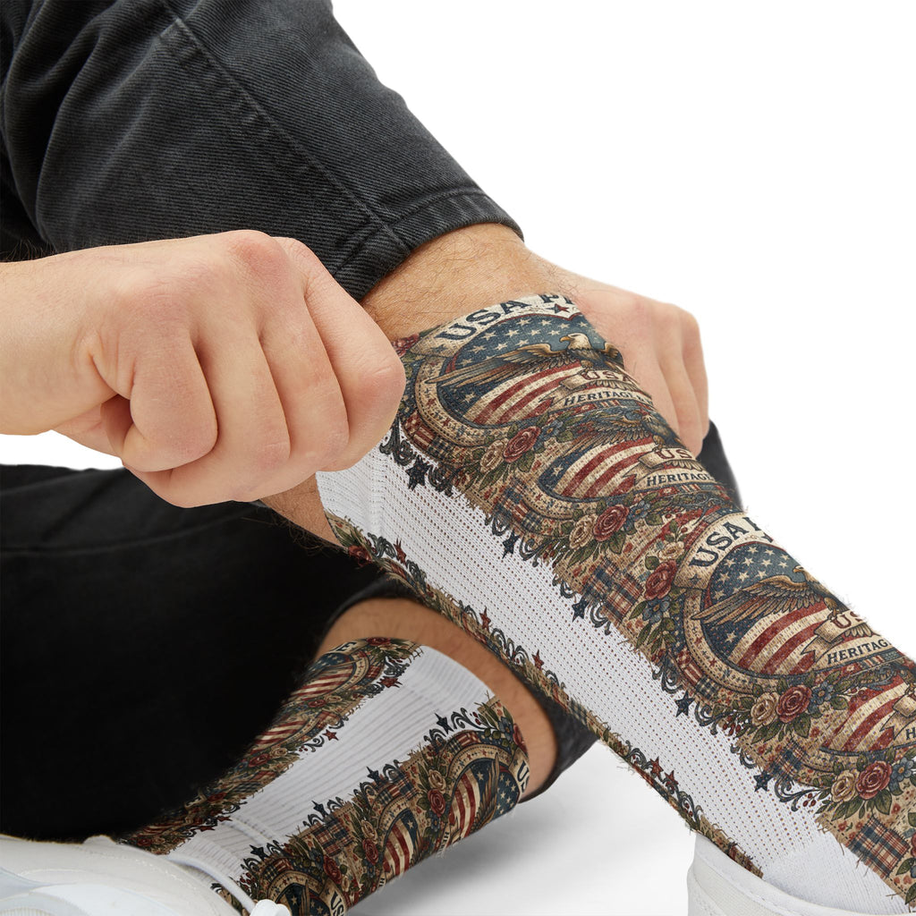 USA Pride Eagle Emblem Socks | American Flag Sublimation Socks