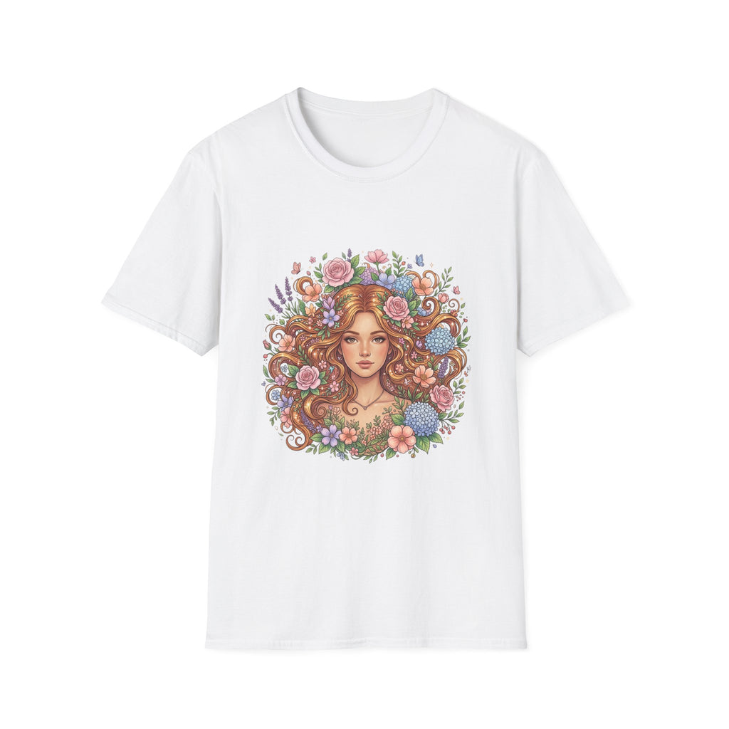 Floral Maiden T-Shirt — Vintage Boho Woman with Flowers Graphic