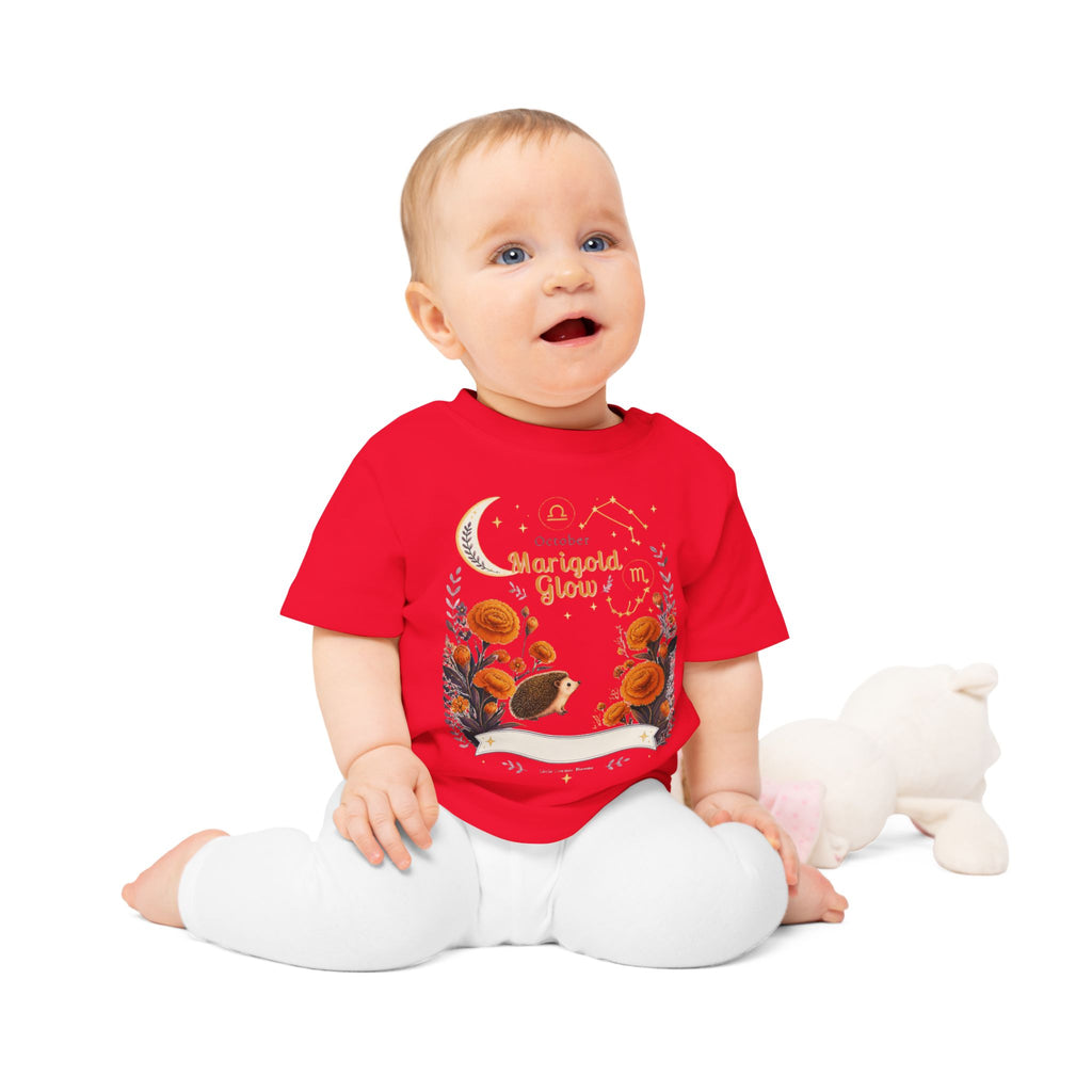 October Marigold Baby T-Shirt — 'Marigold Glow' Autumn Floral Baby Tee