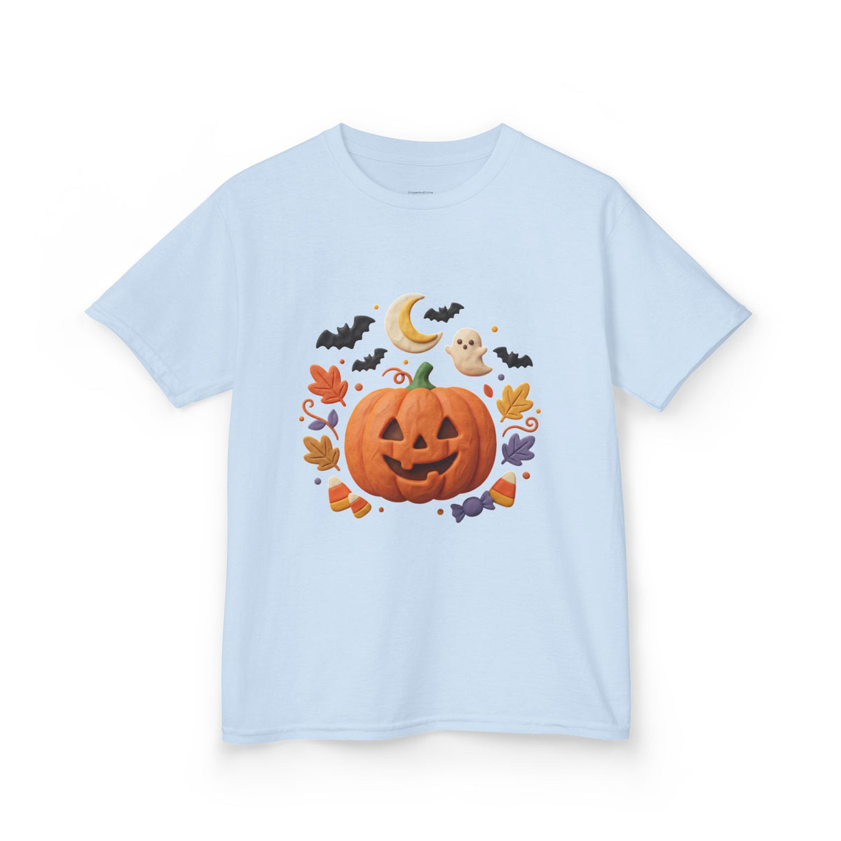 Jack-o'-Lantern Pumpkin Kids Tee | Halloween Ghosts, Bats, Moon, Autumn Leaves