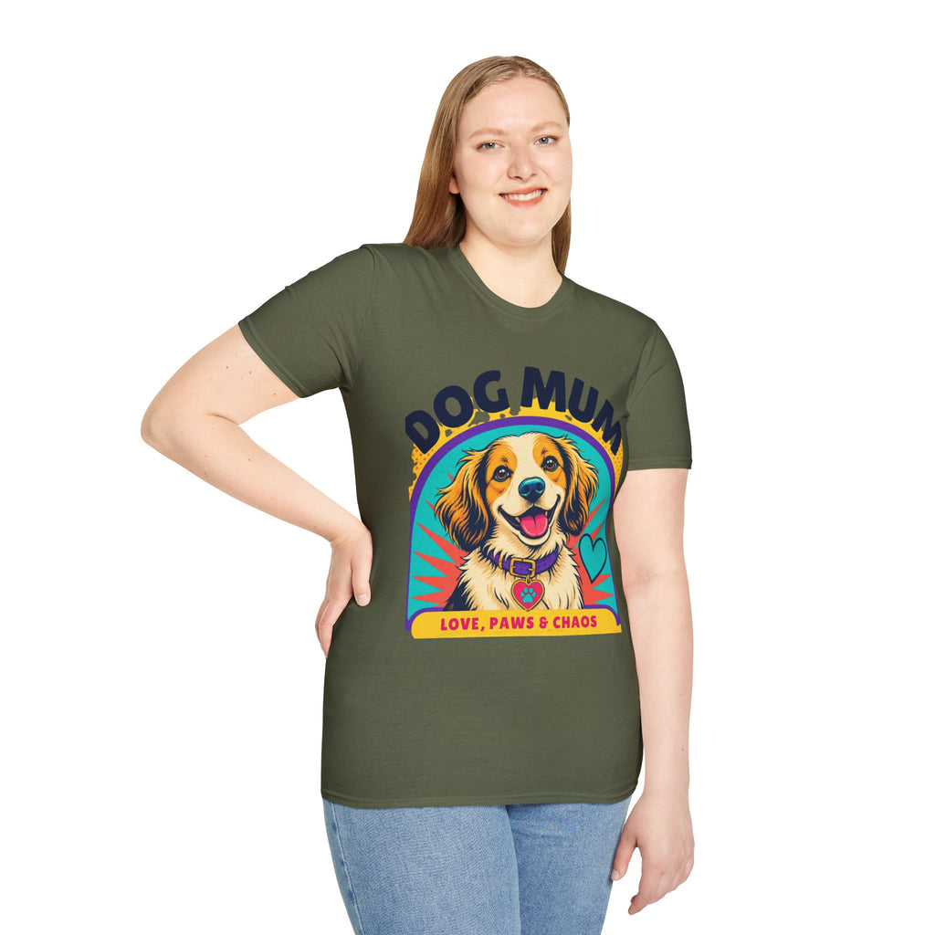 Dog Mum T-Shirt | Cute Happy Dog Illustration, Love Paws & Chaos