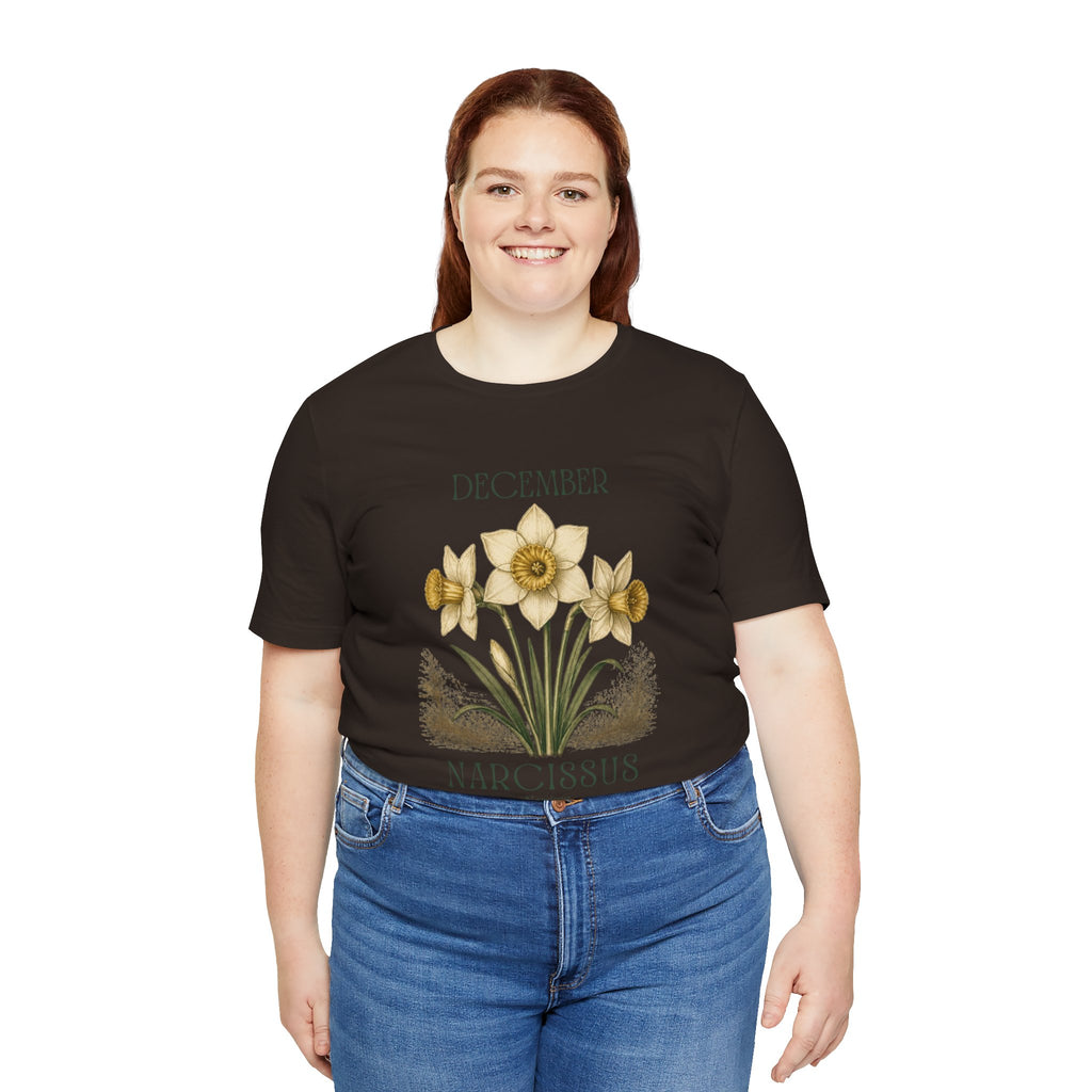 December Birth Flower Tee | Narcissus & Holly Celestial Design | Birthday Gift