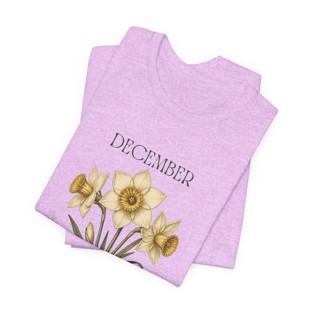 December Birth Flower Tee | Narcissus & Holly Celestial Design | Birthday Gift