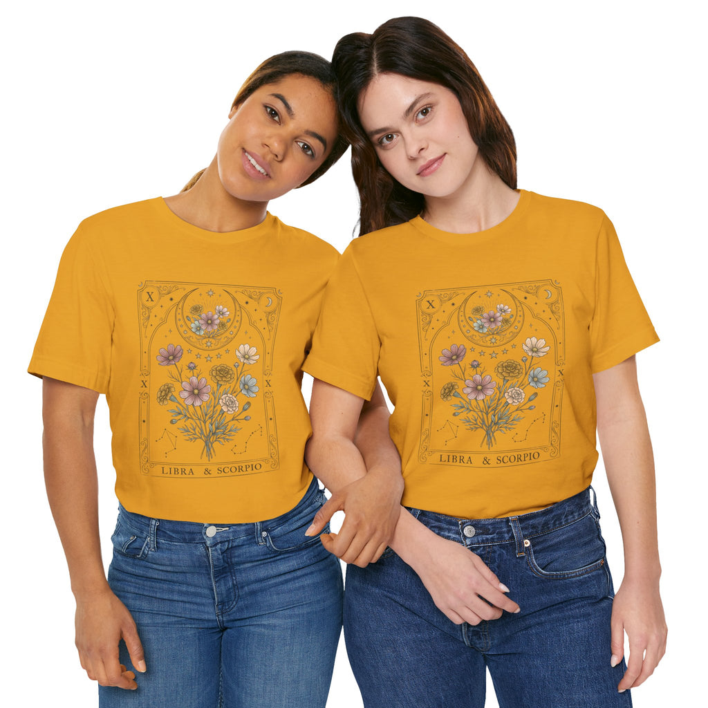 Libra & Scorpio Floral Zodiac T‑Shirt — Botanical Horoscope Tee