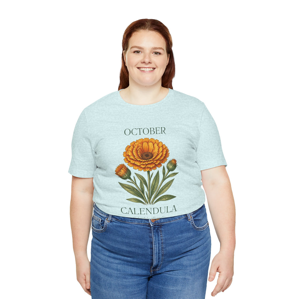 October Birth Flower Tee | Marigold & Cosmos Celestial Design | Birthday Gift