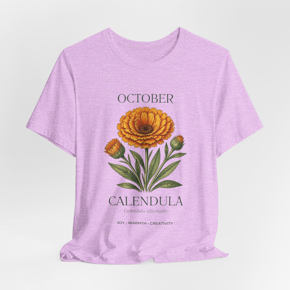 October Birth Flower Tee | Marigold & Cosmos Celestial Design | Birthday Gift