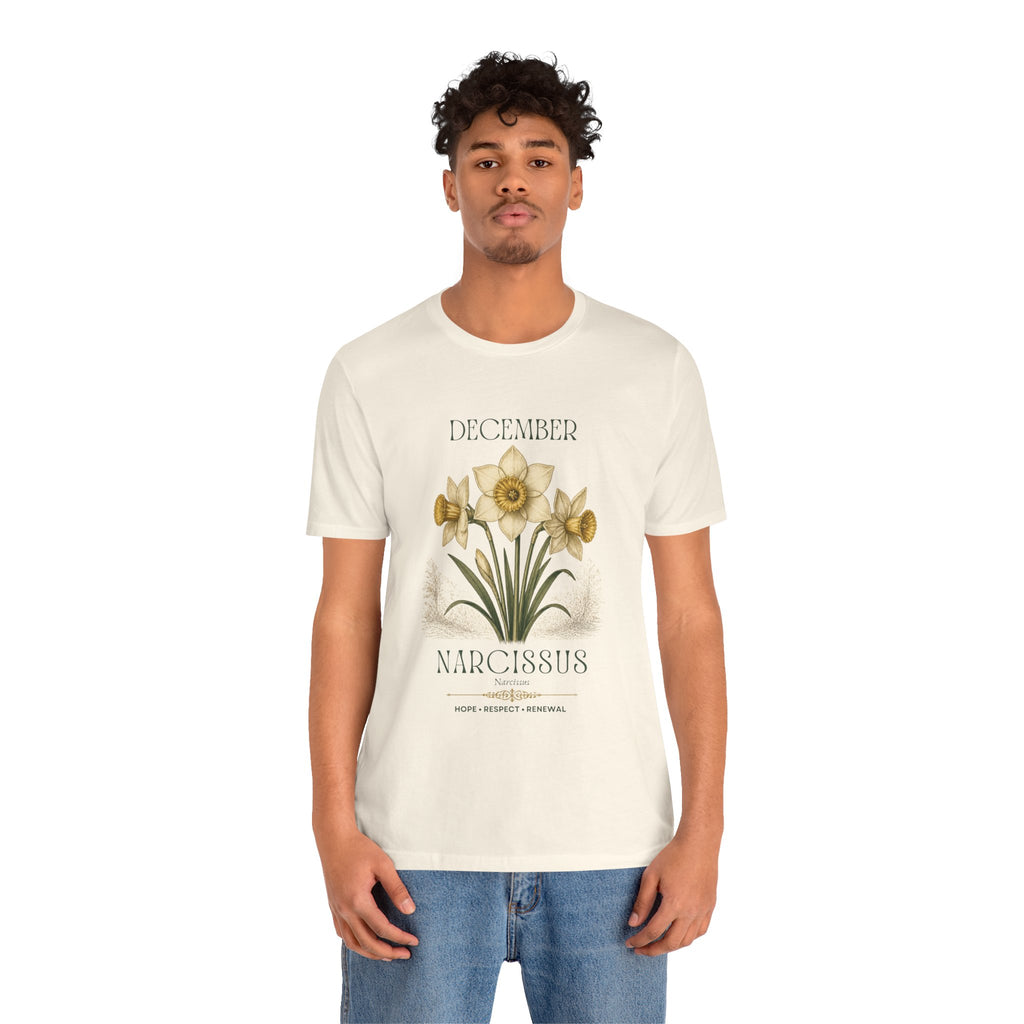 December Birth Flower Tee | Narcissus & Holly Celestial Design | Birthday Gift