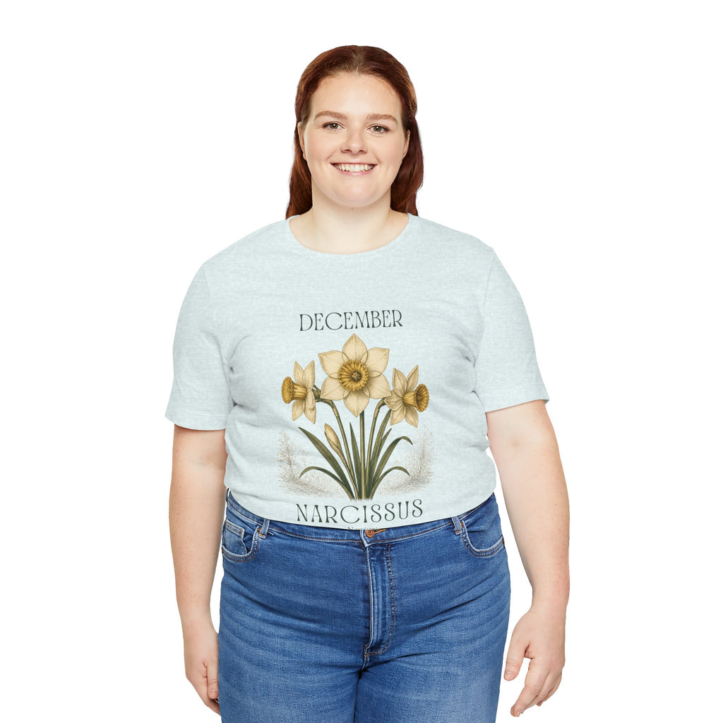 December Birth Flower Tee | Narcissus & Holly Celestial Design | Birthday Gift