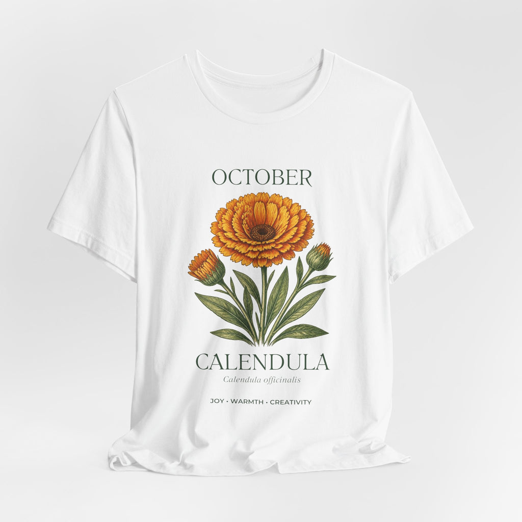 October Birth Flower Tee | Marigold & Cosmos Celestial Design | Birthday Gift