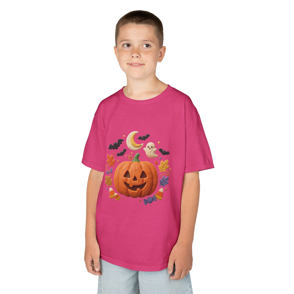 Jack-o'-Lantern Pumpkin Kids Tee | Halloween Ghosts, Bats, Moon, Autumn Leaves