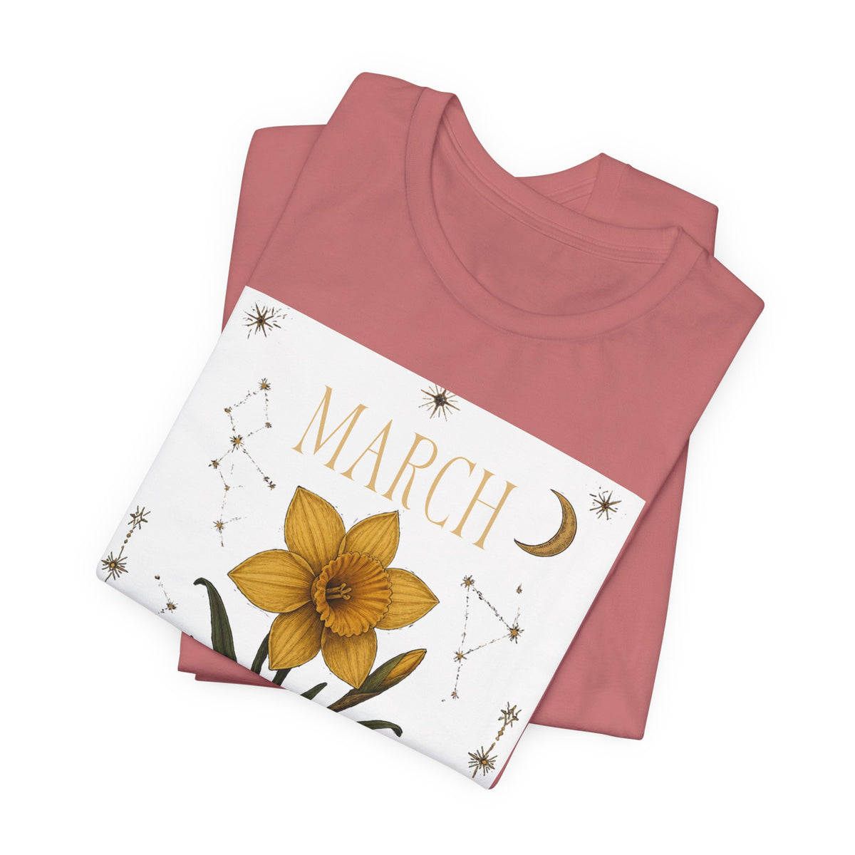 March Zodiac/Celestial aesthetics with birth flower — Birth Month Flower Tee