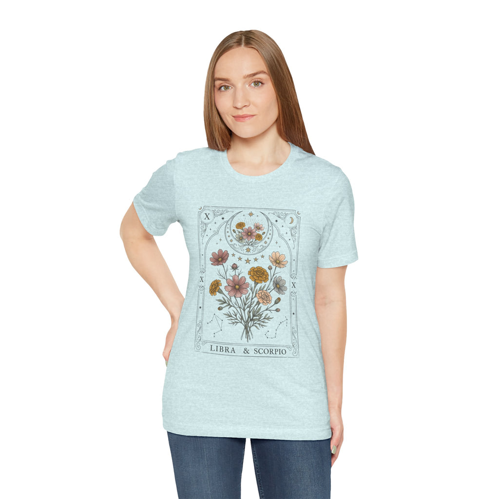 Libra & Scorpio Floral Zodiac T‑Shirt — Botanical Horoscope Tee