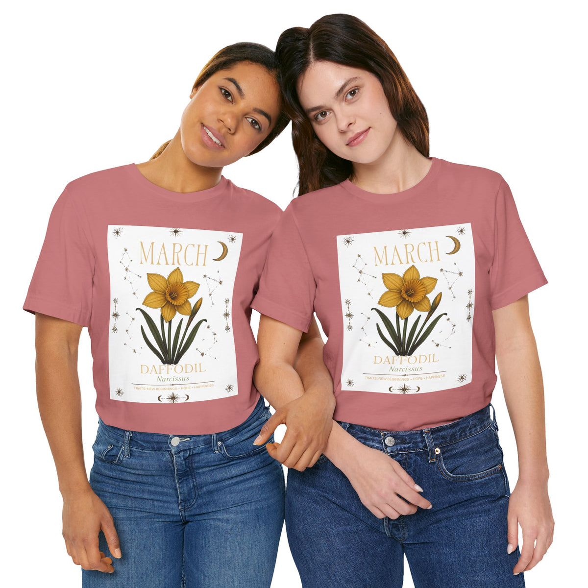 March Zodiac/Celestial aesthetics with birth flower — Birth Month Flower Tee