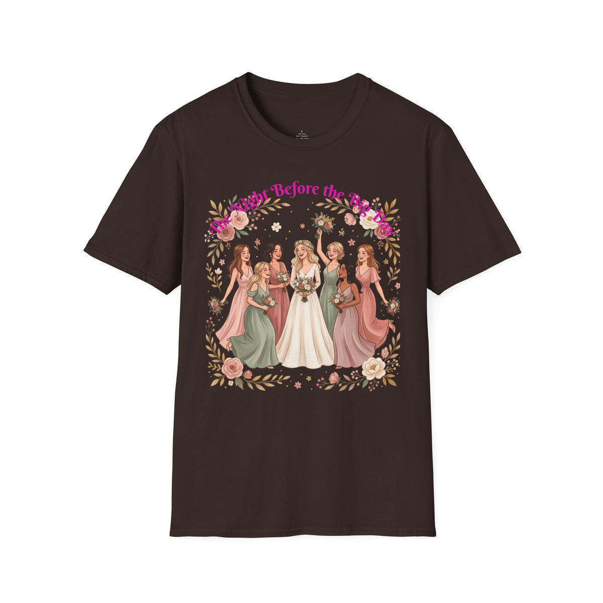 Bride and Bridesmaids Illustration T-Shirt | Floral Wedding Bridal Party Design