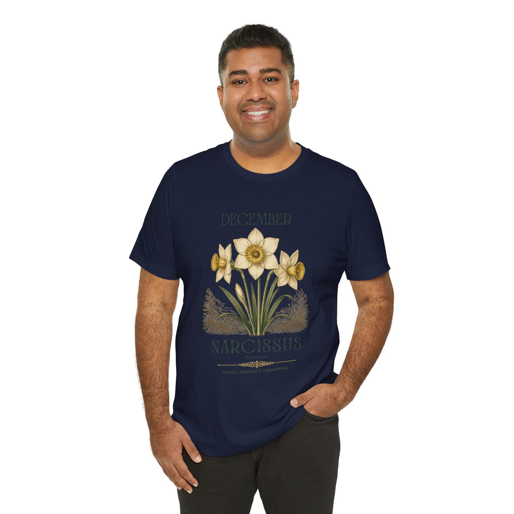 December Birth Flower Tee | Narcissus & Holly Celestial Design | Birthday Gift