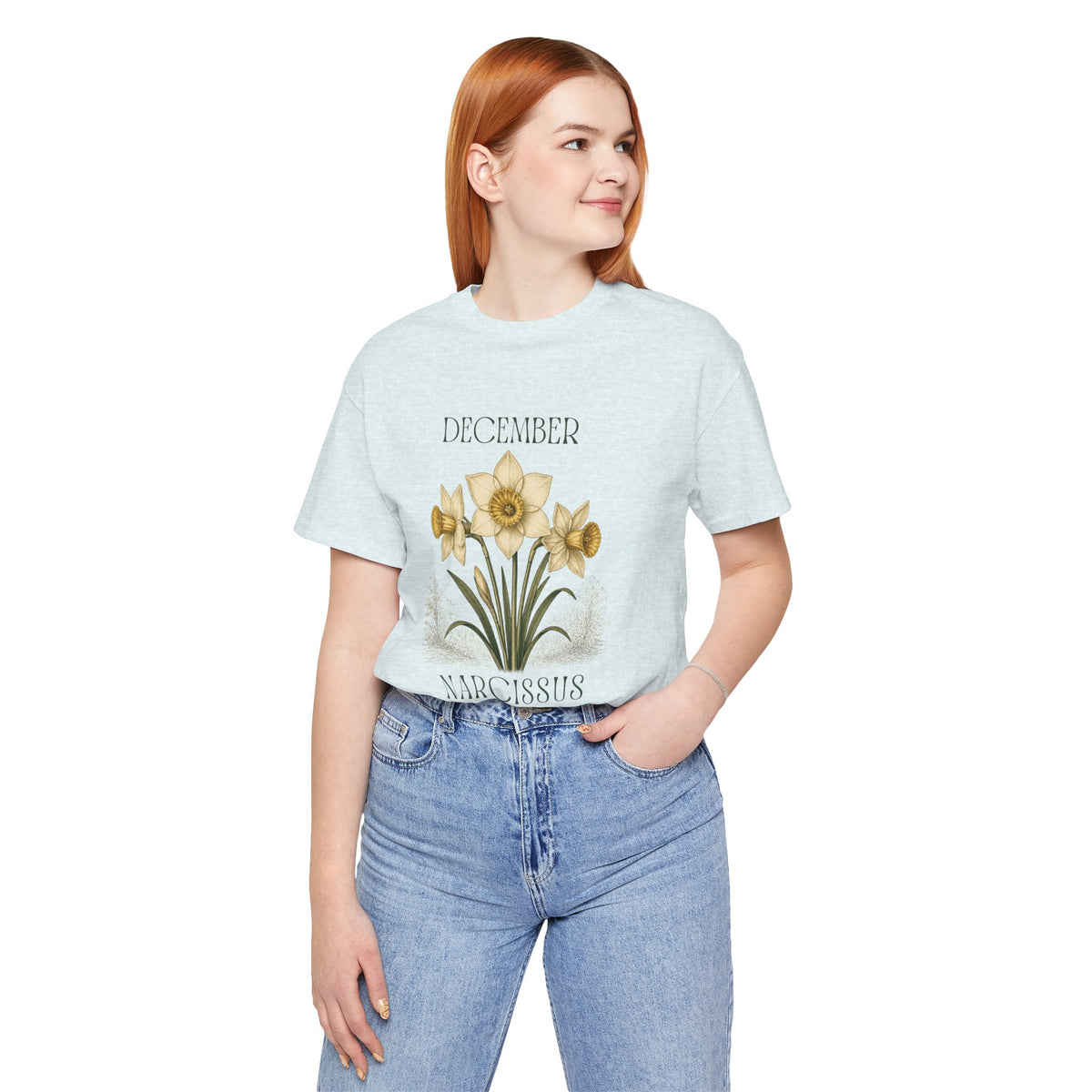 December Birth Flower Tee | Narcissus & Holly Celestial Design | Birthday Gift